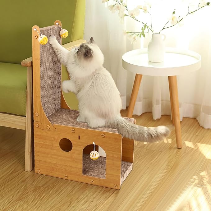 YEMOO Cat Scratcher, Cat Scratching Board, L Shaped Vertical Cat Scratcher for Wall and Couch Protection, Cat Cardboard Scratcher with 4 Ball Toys for Indoor Cats