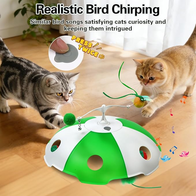 Sofolor Cat Toys Rechargeable, Interactive Cat Toys for Indoor Cats, Touch Activated, Moving Feather, Bird Chirping, 6 Holes Maze Mouse Catching Game