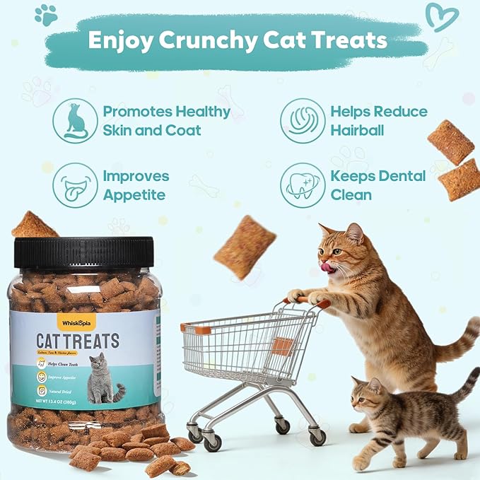 13.4 OZ Crunchy Cat Treats for Indoor Cats Classic Crunchy and Soft Kitten Snack with Real Chicken Training Biscuits for Teeth Cleaning Feline Snacks Tasty Mixed Flavor