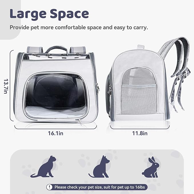 Innovative Traveler Backpack Pet Carriers Cat Backpack with Breathable Mesh Puppy Travel Carrier with Soft Padded Reinforced Support Foldable Small Dog Carrying Backpack for Kitty up to 15lbs (Grey)