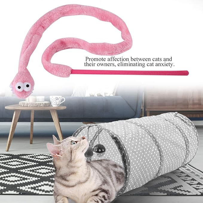 Cat Toy Snake, Serpentine Mint Cat Teasing Stick Enhance Bond with Cats, Pet Stress Relief and Interactive Toys (Pink)