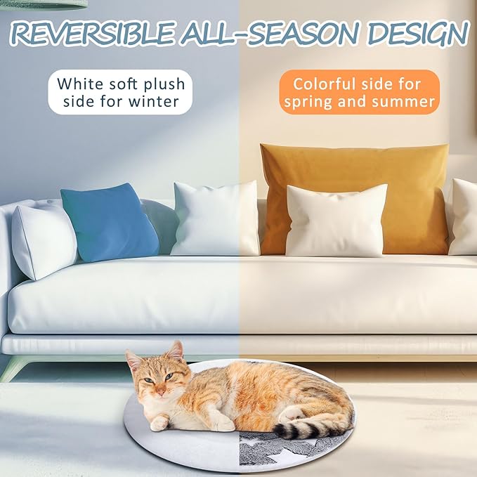 VitalCozy 2 Pack Self Heating Cat Pad Self Heating Cat Bed Machine Washable Heat Pet Mat Reversible Body Thermal Warm Round Dog Bed Crate Blanket for Feral and Indoor Cats(20'',Large Star)