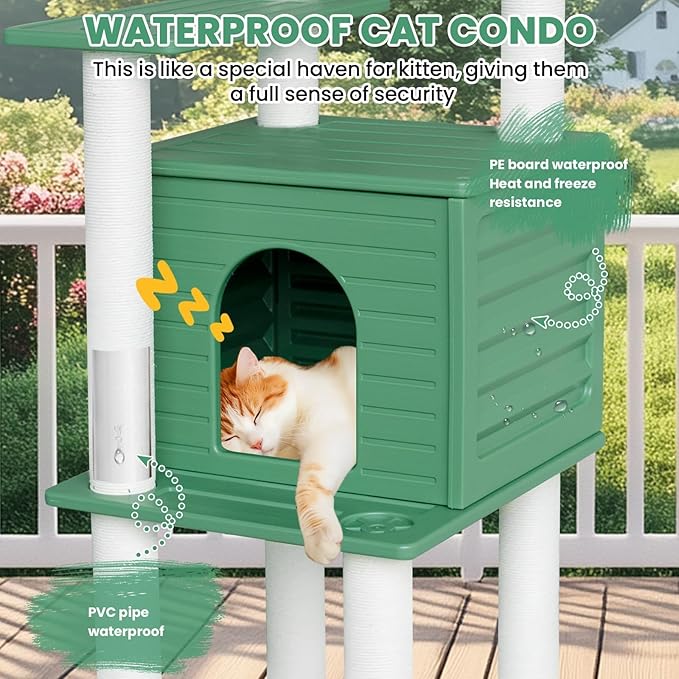 72 Inches Tall Cat Tree, Outdoor Cat House, Weatherproof Large Cat Condo with Cat Scratch Post, for Outdoor and Indoor Cat Towers