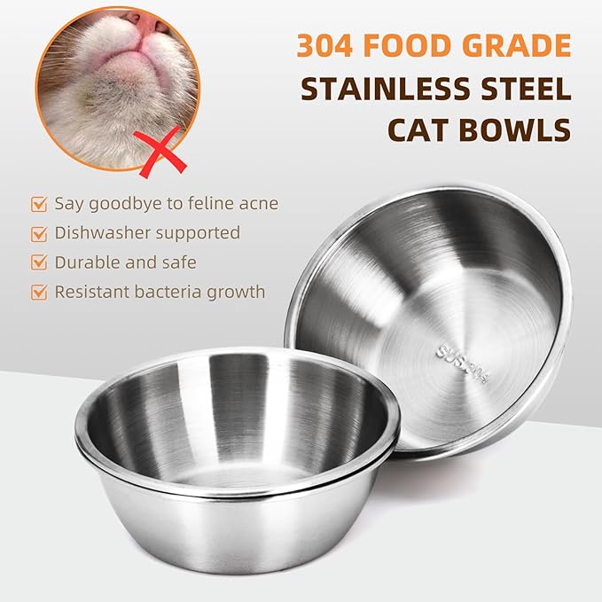 Elevated Cat Food Bowls - 15° Tilted Stainless Steel Cat Bowls, Anti Vomiting Raised Pet Feeder with Non-Slip Metal Base for Indoor Cats, 3 Bowl Set