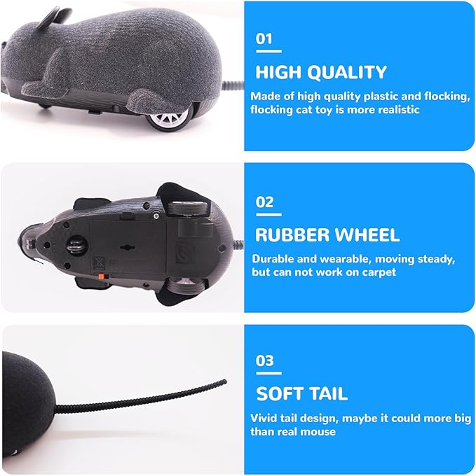 Remote Control Rat Mouse Cat Toy Realistic RC Fake Rat Mouse Toy Flocking Wireless Funny Chasing Electronic Interactive Cat Toys Prank Joke Scary Trick Rats for Cats Dogs Novelty (Grey)