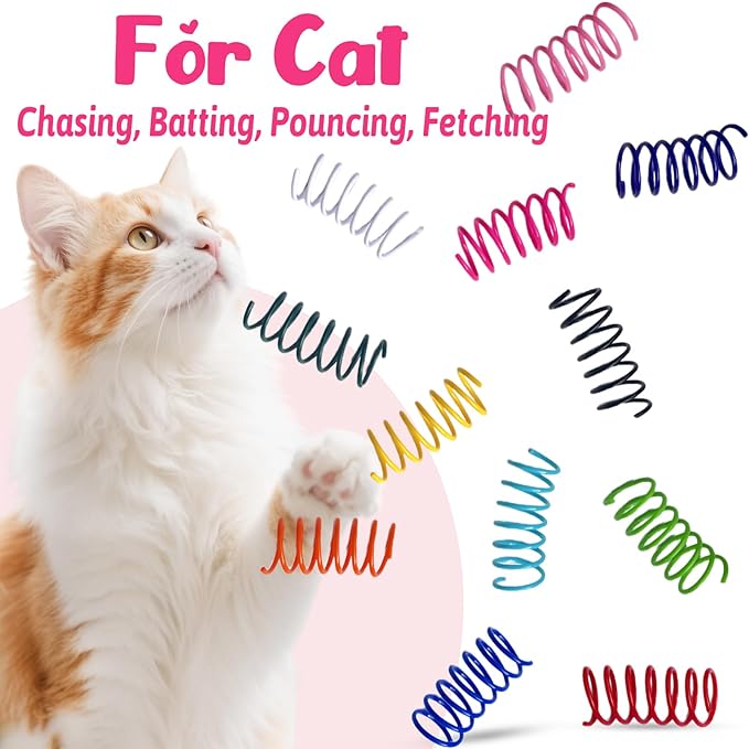 60 Pack Cat Spring Toys, 12 Vibrant Colors Interactive Cat Toys for Indoor Cats and Kittens, Colorful Plastic Springs for Cats - Durable Spiral Cat Toy for Batting, Biting, and Chasing