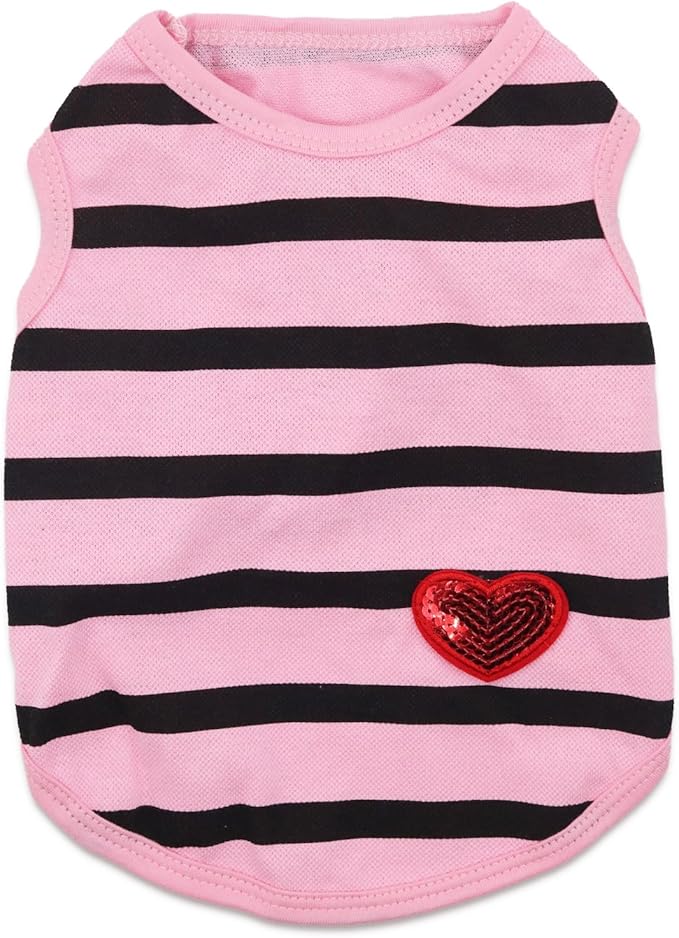 Pet Dog Striped T-Shirt Dogs Cats Cotton Vest Spring Summer Pet Apparel Tee Shirt Suitable for Small Medium Large Pets French Bulldog Bichon Clothes, Pink, X-Large