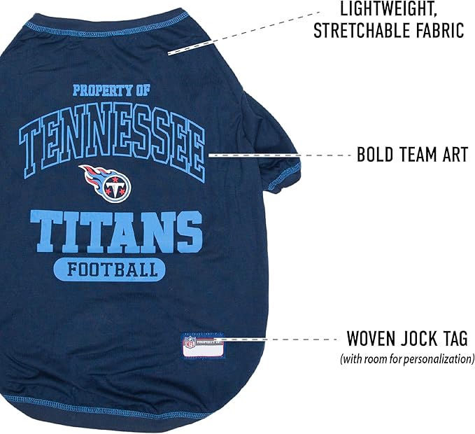 NFL Tennessee Titans Dog T-shirt X-Large. - Licensed Shirt for Pets Team Colored with Team Logos- Premium Stretchable Materials for the comfort of your Dog & Cat