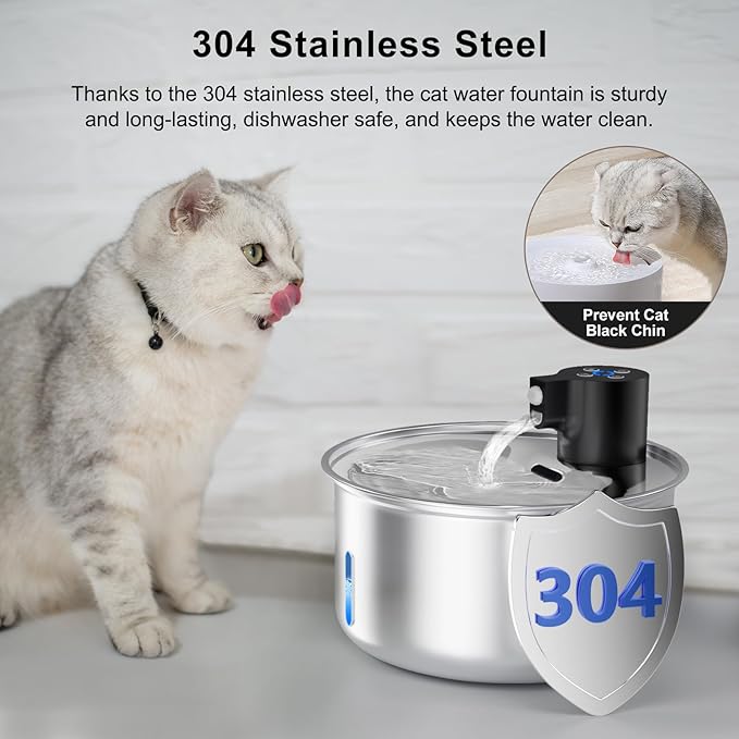 Cordless Cat Water Fountain, 5.5L/186oz Battery Operated Pet Water Fountain Stainless Steel with Ultra Quiet Pump, Motion Sensor, Cordless Pet Water Fountain Outdoor&Indoor Cat Water Drinking