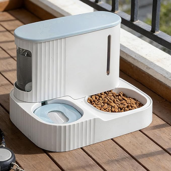 Cat Water and Food Dispenser - 2 in 1 Pet Water Feeder,3L Detachable Automatic Cat Food Dispenser,for Kitten Puppy Home Indoor Vacation Feeding Watering