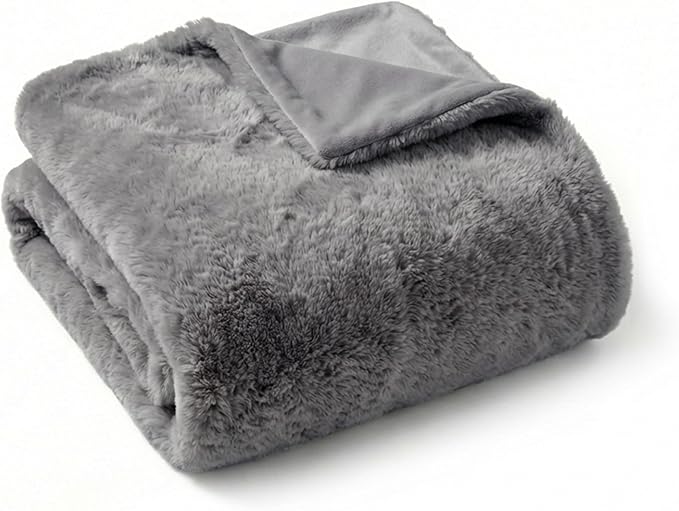 4 Cats & Dogs Pet Faux Fur Throw Blanket – Ultra Soft, Waterproof, Leakproof, Washable, Large (50"x60") Plush Pet Blanket for Couch, Bed, Sofa Protection – Luxurious, Cozy & Durable - Grey