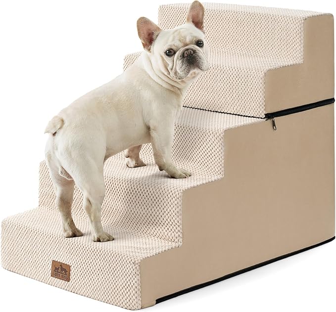 COZY KISS Dog Stairs for Small Dogs, 17.7" Extra Wide Detachable Pet Stairs for Couch and Bed, 23.6" H Non-Slip Dog Steps for Puppies and Old Cats, 17.7x29.5x23.6 inch, Beige
