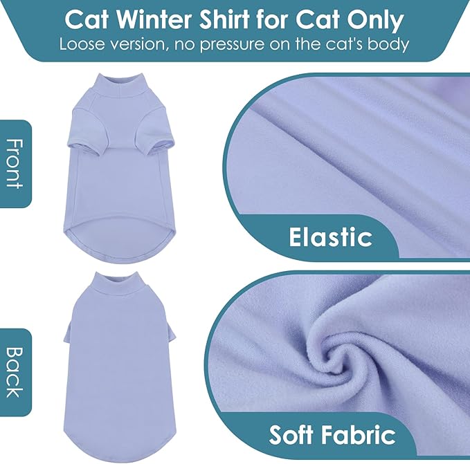 Turtleneck Sweater for Cat, Sphynx Cats Shirt Hairless Cat Sweaters with Sleeves, Warm and Soft Kitten Pullover Fleece Winter Pajamas Jumpsuit for Puppy Cats, Blue XL