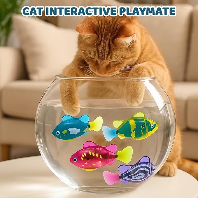 Robot Fish, Robotic Fish for Cats and Dogs, Swimming Fi-sh with Luminous Function, Waterproof Bath Fi-sh for Pets, Interactive Robot Fi-sh Aquarium and Pool Play (4 Pack)