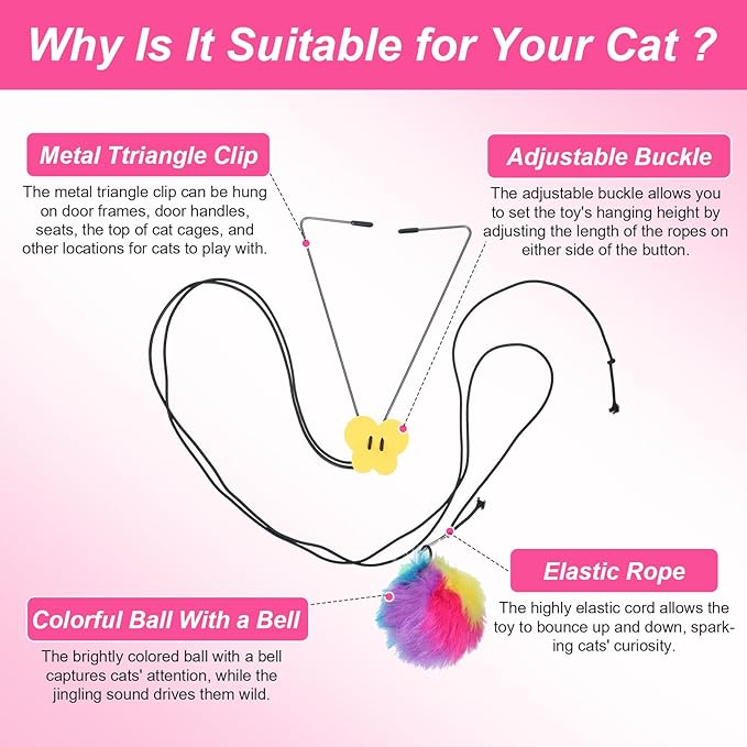 Cat Door Toy Interactive Cat Toys Door Hanging Cats Toys Cat Teaser Toy for Indoor Cats Kitten Exercise Self Play Toy Make Fun Excecise