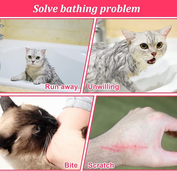 Catcan Cat Bathing Bag, Breathable Cat Grooming Bag, Anti Scratch Adjustable Cats Shower Washing Bag with Mesh for Nail Trimming