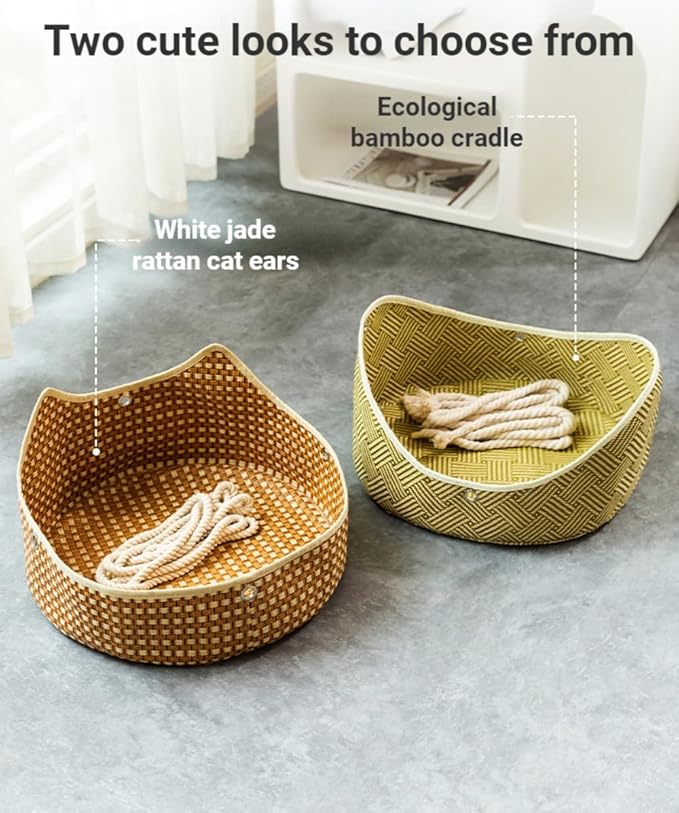 Rattan Cat Hammock - Summer Hanging Basket for Balcony, Cat Bed, Basking Sun Nest, Cage, Pet Supplies