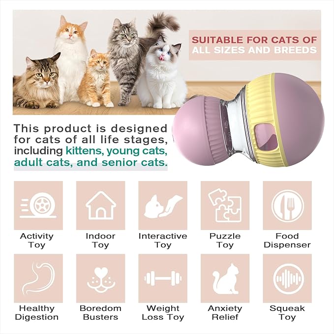 TLKNG Cat Treat Dispensing Toy Kitten Puzzle Feeder & Food Dispenser Ball - Kitty Enrichment Toys for Indoor Cats Kitty Stimulating Tous