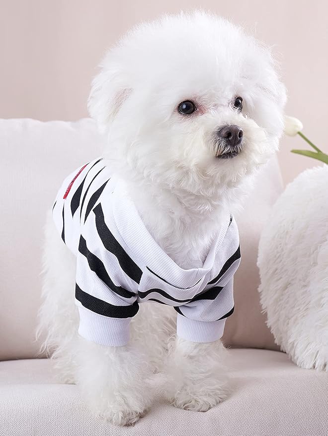 Dog Striped Shirt for Dogs French Bulldog Clothes Pug Tshirts Designer Dog Clothes for Medium Dogs, Large, White