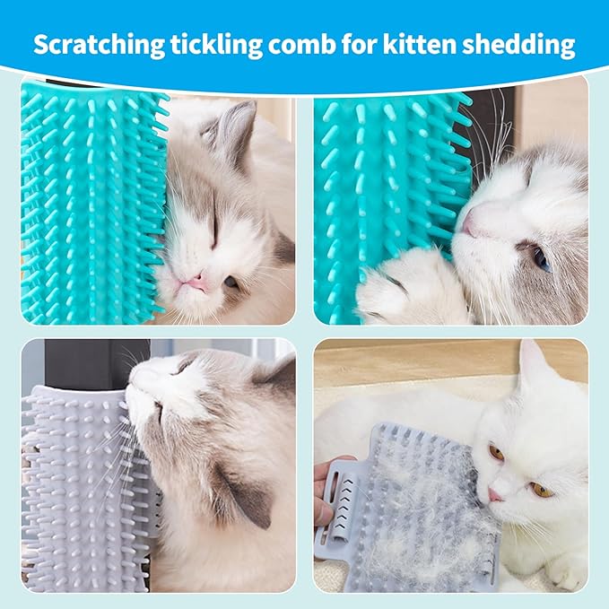 2 Pack Cat Self Groomer, Rubber Table Corner Face Wall Scratcher, Soft Pet Chin Head Grooming Brush Comb for Indoor Kitten Puppy Relaxing Bathing Cleaning, Gray