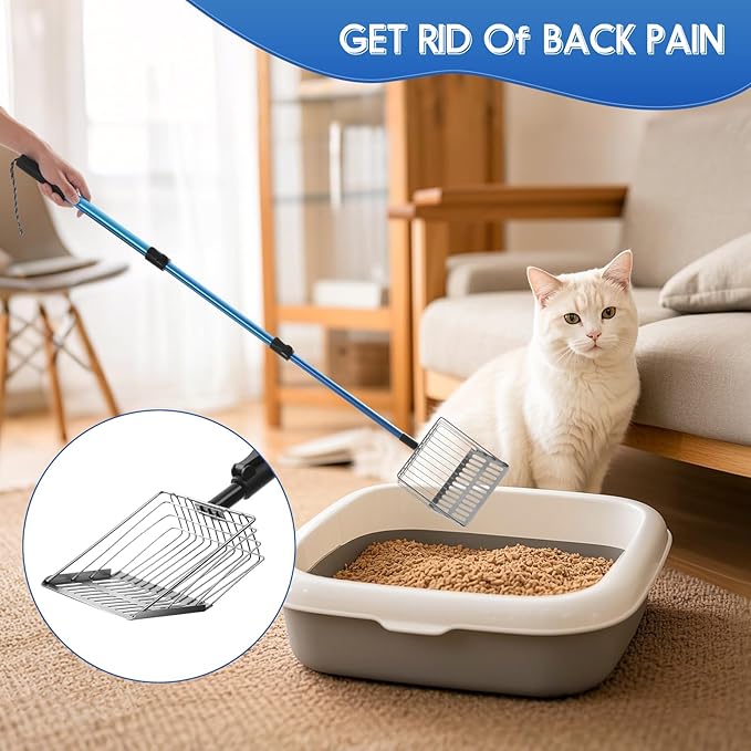 Polarduck Cat Litter Scoop Long Handle: 22"-40.5" Extendable Metal Cat Poop Scooper with Deep Shovel for Litter Box Durable Heavy Duty Cat Litter Shovel for Easy Sifting