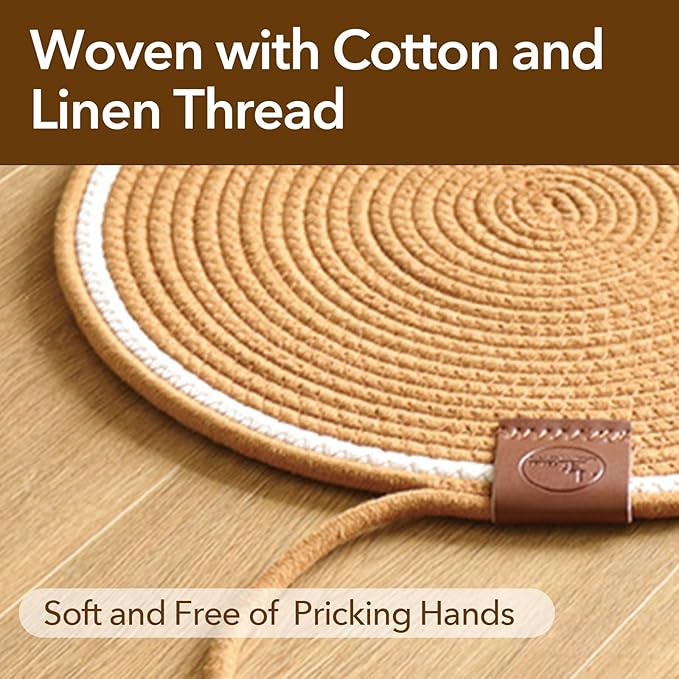 Cat Toy Scratcher Mat with Ball, 17" Size Natural Cotton Rope Dual Scratching Pad for Indoor Cats, Portable Furniture Protector for Wall, Carpets, Hand Washable (White, 17"*17")