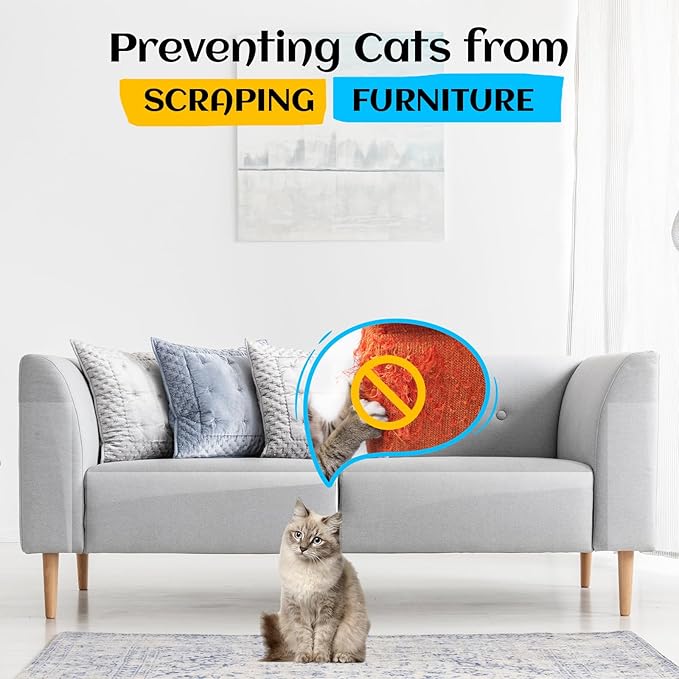 Anti Cat Scratch Furniture Protector, Couch Scratch Protector from Cats, Furniture Protectors from Cats for Couch, Walls, Doors with Pocket Knife, Scraper, Tape(11.8" x 197")