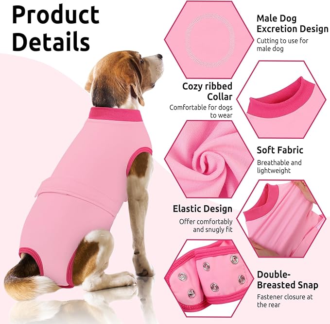 Queenmore Recovery Suit for Dogs Cats After Surgery, Cat Surgical Recovery Suit Onesie,Professional Pet Recovery Shirt, Prevent Licking Dog Body Suits, Surgical Clothes for Abdominal Wounds, Pink,2XL