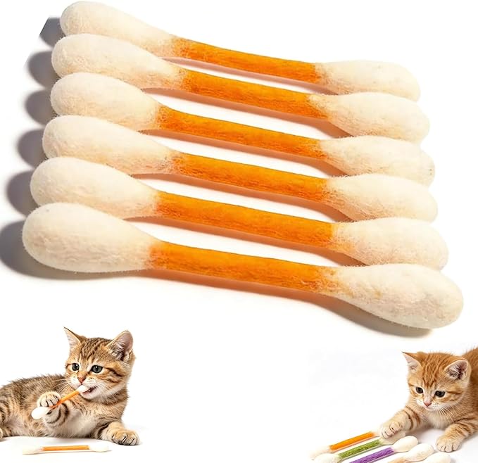Cotton Swabs Cat Toys with Catnip,6Pack Giant Kitten Chew Sticks for Indoor Boredom,Durable Big Kitten Chew Dental Teething Ropes,Big Interactive Felt Kitty Kicker Play Lover Gift Accessories (Orange)