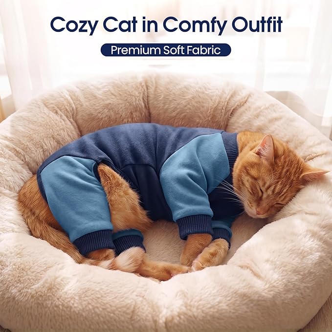 DENTRUN Cat Recovery Suit with Legs - Shedding Control & Anti-Licking Onesie, Stretchy Surgical Recovery Suit Cute Cat Clothes Indoor Soft Material for Comfort and Warmth for Pets