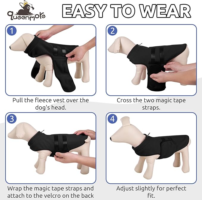 Queenmore Large Dog Sweaters, Soft Fleece Vest Pullover Pet Jacket with Leash Hole, Warm Winter Dog Clothes Cold Weather Doggy Dachshund Sweater for Large Dogs Cats Boy or Girl (Black, L)