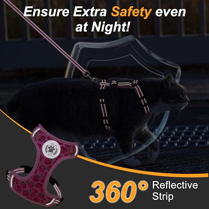 BEAUTYZOO Cat Harness and Leash Set for Walking Escape Proof, Neck Release Adjustable Harness for Kitten Puppy Small Medium Large Cats, Soft Cute Easy Control Small Cat Harness for Cats Boy and Girls