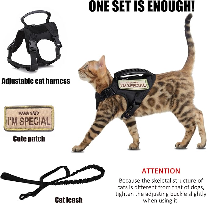 AIWAI Tactical Cat Harness for Walking Escape Proof, Adjustable Pet Vest Harness with Control Handle for Large Cat Small Dog, Soft Mesh, Gift with Patch