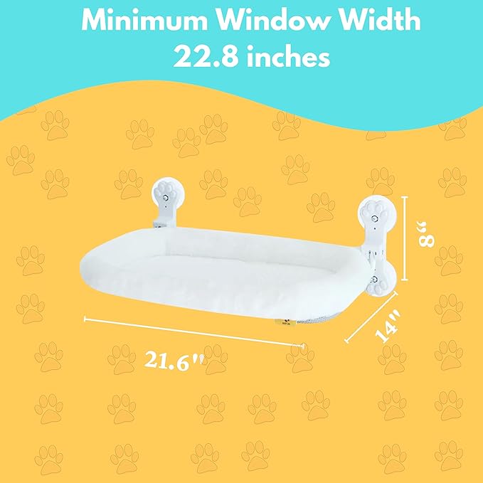 Cordless Cat Window Perch with 4 Suction Cups, Sturdy & Soft Cat Window Hammock, One-Tap Fold Up Cat Window Seat, Great for Indoor Cats, Soft Reversible Cushion, Can Hold Weight Upto 40lbs