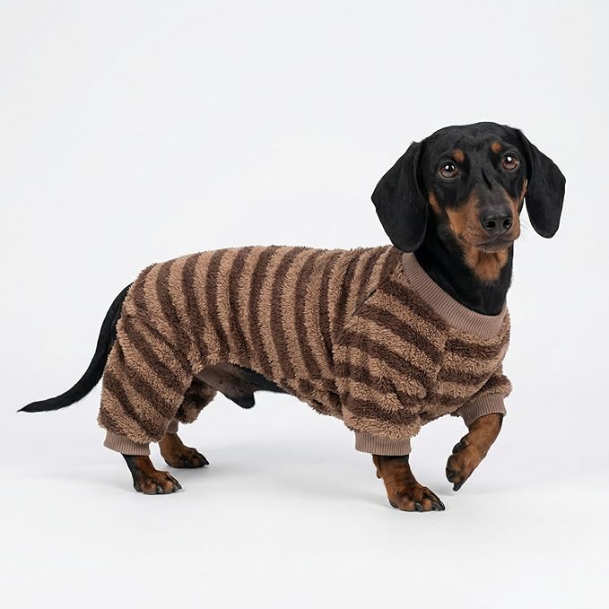 Fitwarm Fleece Striped Dog Pajamas, Dog Winter Clothes for Small Dogs Girl Boy, Velvet Dog Onesie, Soft Pet Jammies, Doggy Apparel, Brown, Tan, Large