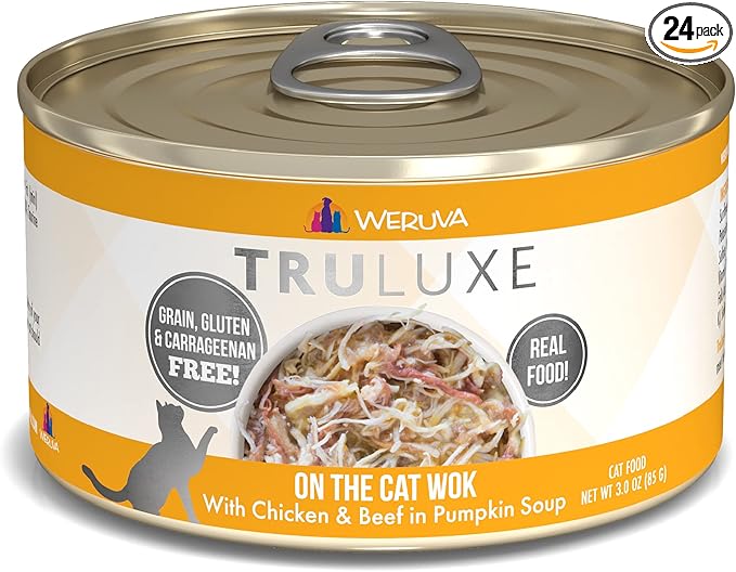Weruva Truluxe Cat Food, On The Cat Wok with Chicken Breast & Beef in Pumpkin Soup, 3oz Can, Pack of 24