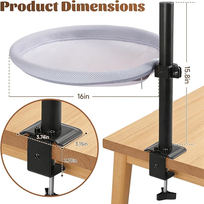 Cat Desk Bed with Interactive Hanging Ball, 360° Rotating & Height Adjustable Cat Hammock Perch, Cats Bed for Desk with Removable Washable Cover for Home Office Indoor Cats