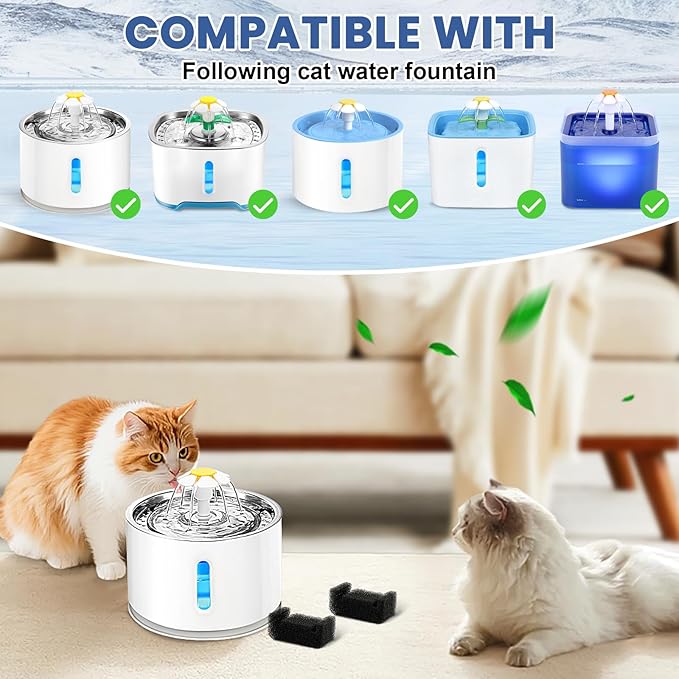 16 Pack Cat Water Fountain Sponge Filters, Replacement Foam Pre-Filter Sponges for 67oz/2L & 81oz/2.4L Pet Fountain (Pump Not Included)
