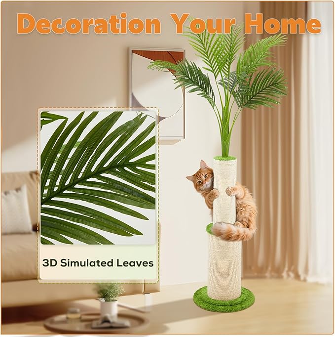 70.9inch Tall Cat Scratching Post,Artificial Areca Palm Tree Cat Scratcher with Sisal Rope,Extra-Large Scratching Post for Indoor Large Adult Cats,Faux Tree for Home Decoration (Areca palm-70.9inch)