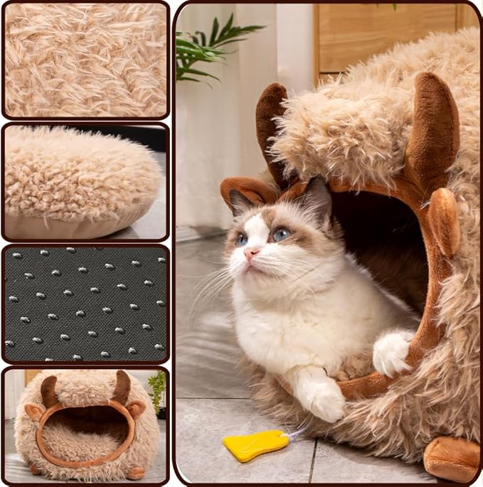 LYFJMUS Mushroom Cat Bed Chocolate Cookie Cat Beds for Indoor Cats Mushroom Cow Shape Cat Cave Bed Cat Tent with Removable & Washable Cushion Pillow Cat House Bed for Cats Small Dogs ﻿ (Brown Cow)