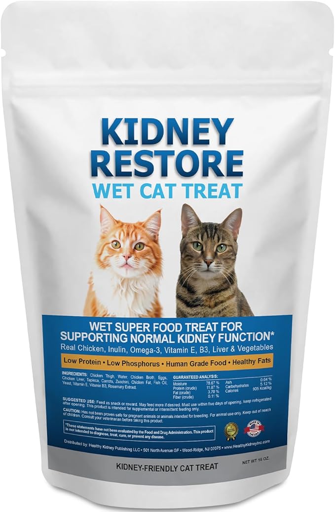Fresh-Made Kidney Care Wet Cat Treat - Feline Kidney Support Renal Cat Treat - Low Phosphorus & Sodium Support for Cats - Best Feline Food, Feline Renal Support USA Made 16 Ounce