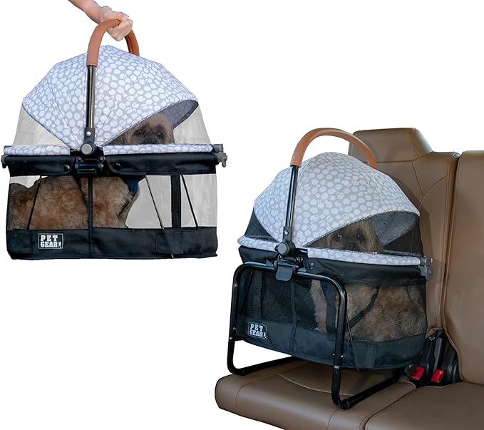 Pet Gear No-Zip View 360 Pet Carrier & Car Seat with Booster Seat Frame for Small Dogs & Cats, Mesh Ventilation, Push Button Entry, No Tools Required, Sea Salt