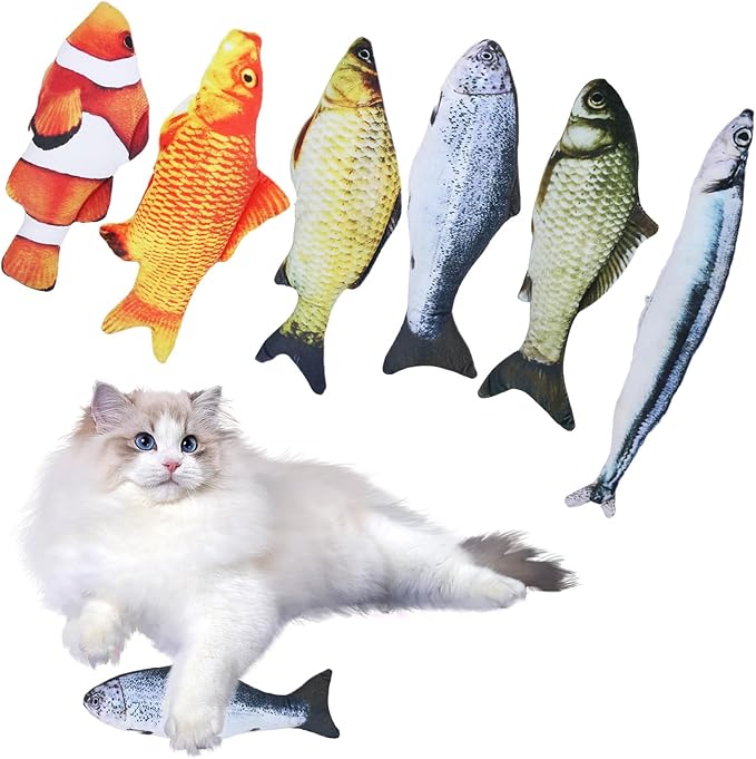 Cat Toys Cat Toy Interactive Fish for Indoor Cats & Kittens, 6 Pack Plush Fishs for Chewing, Soft Fish Play for Cats, No Catnip, Non-Irritating Pet Gift