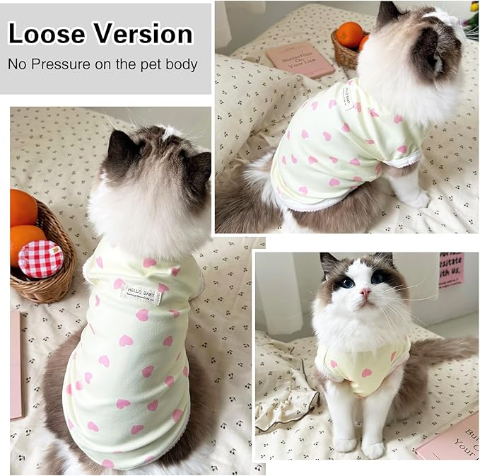Pet Clothes for Small Dogs Cat Summer Pullover T-Shirt with Heart Printed Elastic Sleeveless Shirts Cute Puppy Tank Top Chihuahua Shih Tzu Yorkie Vest Cat Apparel Outfit (Yellow, Large（6.6-9.4lb）)