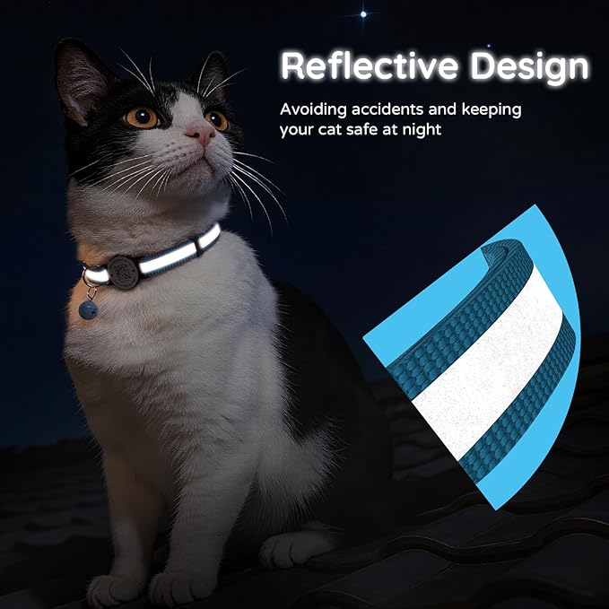 Breakaway Cat Collar with Safety Bell & Reflective Strips | QR Code ID Tag & Name Plate | Adjustable for Kittens Blue