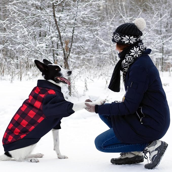 Ugly Christmas Dog Sweater – Soft & Warm Turtleneck Dog Outfit with Leash Hole, Cold-Weather Coat for Dogs & Cats, Perfect for Christmas (Red & Navy Blue, Small)