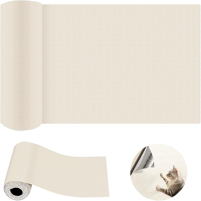 Cat Scratch Furniture Protector,Trimmable Self-Adhesive Cat Scratch Pad,DIY Wall Climbing Cat Scratcher Couch Protector from Cat Claws Scratching Mat Indoor 78.7x11.8in(Beige)