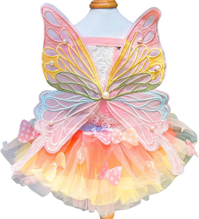 Pet Butterfly Dress,Pink Lolita Dress for Small Dogs Pet Princess Butterfly Wing Lace Tutu Skirt Cat Puppy Kitten for Summer Outfits Spring Gifts