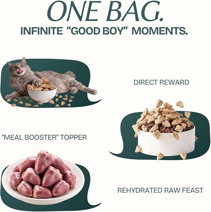 Freeze Dried Chicken Heart Cat & Dog Treats for Training, Healthy High Protein Limited Single Ingredient Pet Food Snacks for Small, Medium, and Large Dogs Cats (Raw Chicken Heart Cubes, 8oz)