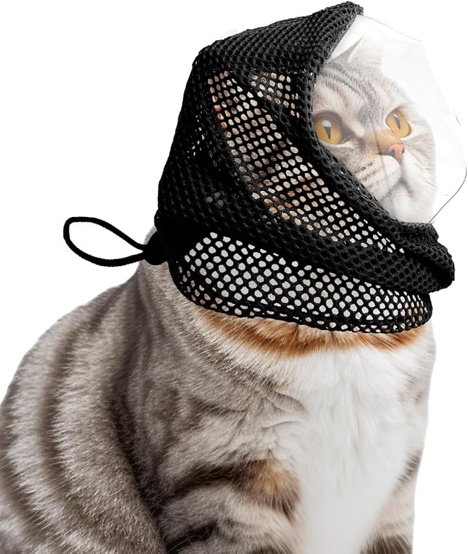 Adjustable Cat Muzzle for Grooming, Breathable Cat Muzzle with Transparent Anti-Bite Mask for Nail Trimming Bathing Vet Visits
